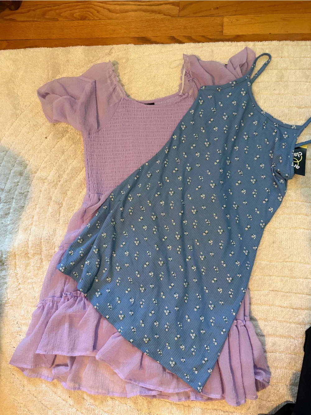 2 Dresses-Blue Floral Slip Dress & Lavender Ruffle Dress